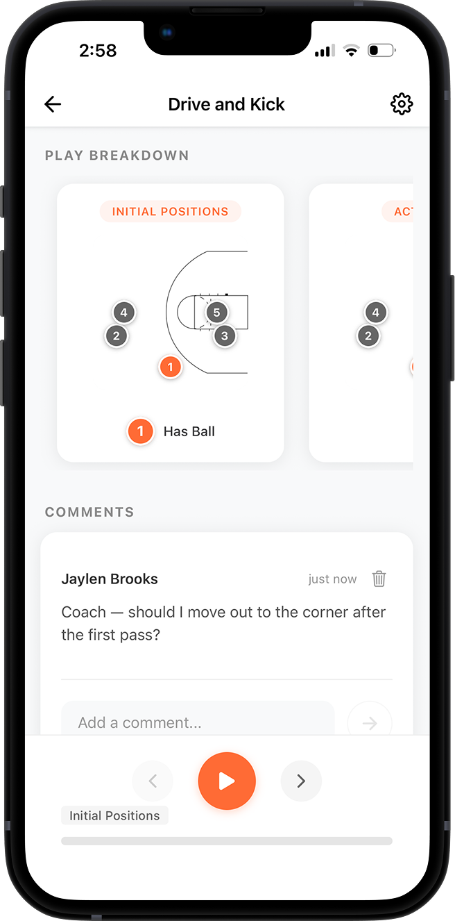 Play breakdown with comments and detailed view